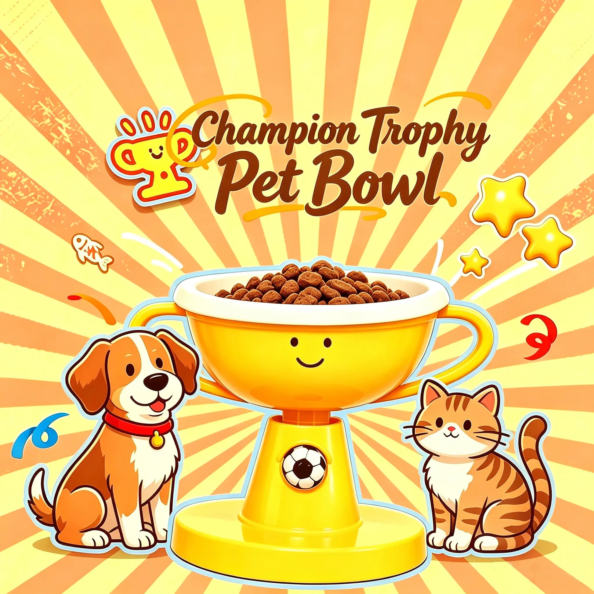 Trophy Shaped Raised Pet Food Bowl - Adjustable Tilted Ceramic Feeder, Neck-Friendly, Anti-Slip, for Cats & Small Medium Dogs