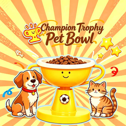 Trophy Shaped Raised Pet Food Bowl - Adjustable Tilted Ceramic Feeder, Neck-Friendly, Anti-Slip, for Cats & Small Medium Dogs