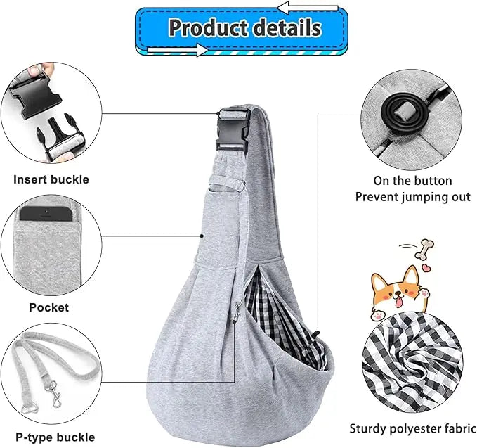 Small & Medium Pet Dog Carrier Sling Cat Bag- Reversible Puppy Carrier Purse with Storage Pocket, Hand-Free Dog Sling Carrier for Carry Small Dogs and Cats, Travel Safety Harness, Dog and Cat Harness Latest for Daily Pet Travel