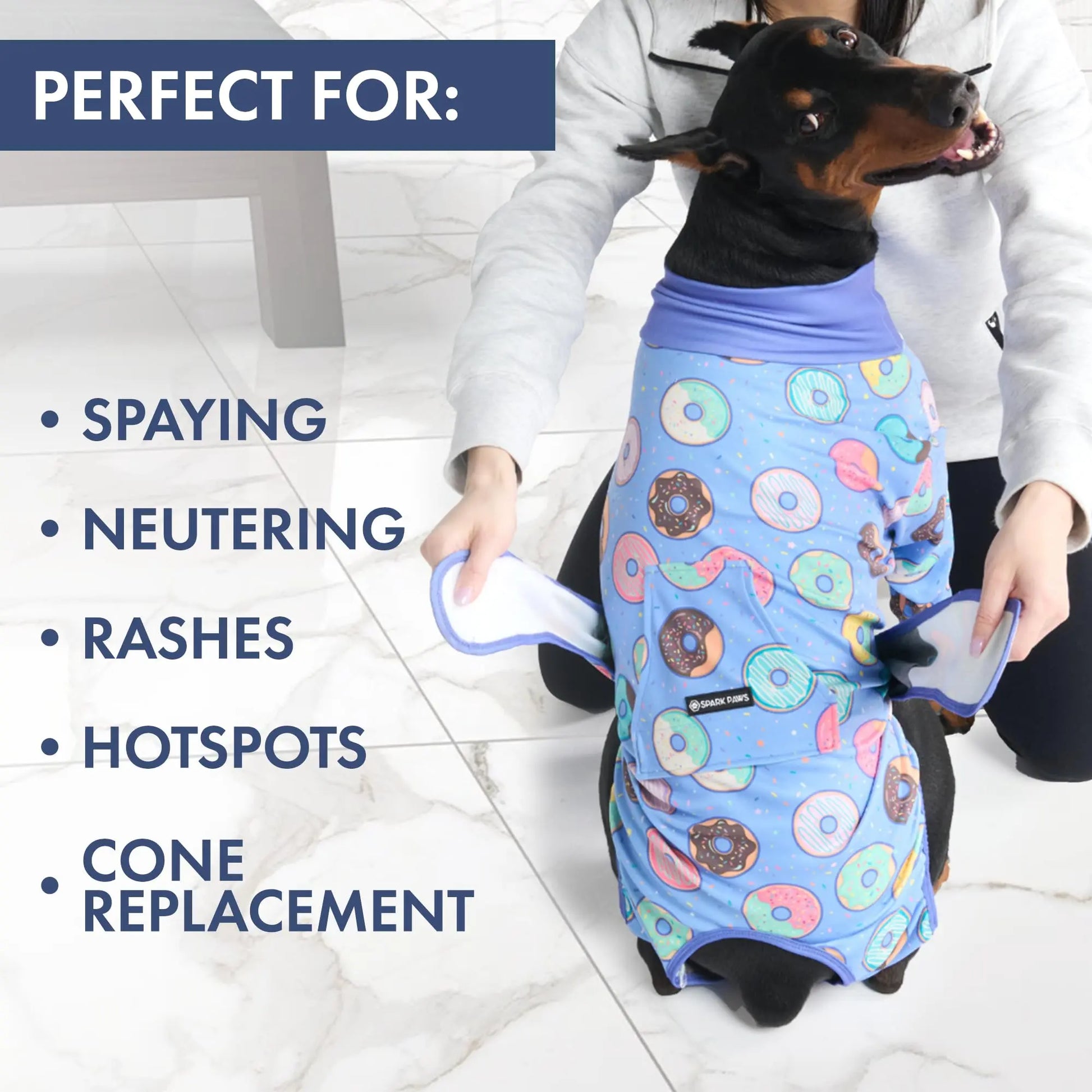 Spark Paws Dog Surgery Recovery Suit – Dog Recovery Suit after Surgery, Anti-Lick Dog Onesie, Abdominal Wound Protector, Soft Cone Alternative for Spay Neuter Male Female Pet Recovery - Donuts - S