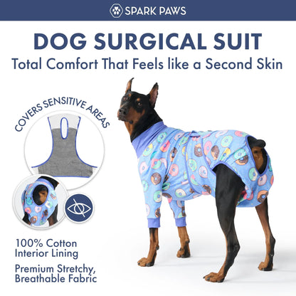 Spark Paws Dog Surgery Recovery Suit – Dog Recovery Suit after Surgery, Anti-Lick Dog Onesie, Abdominal Wound Protector, Soft Cone Alternative for Spay Neuter Male Female Pet Recovery - Donuts - S