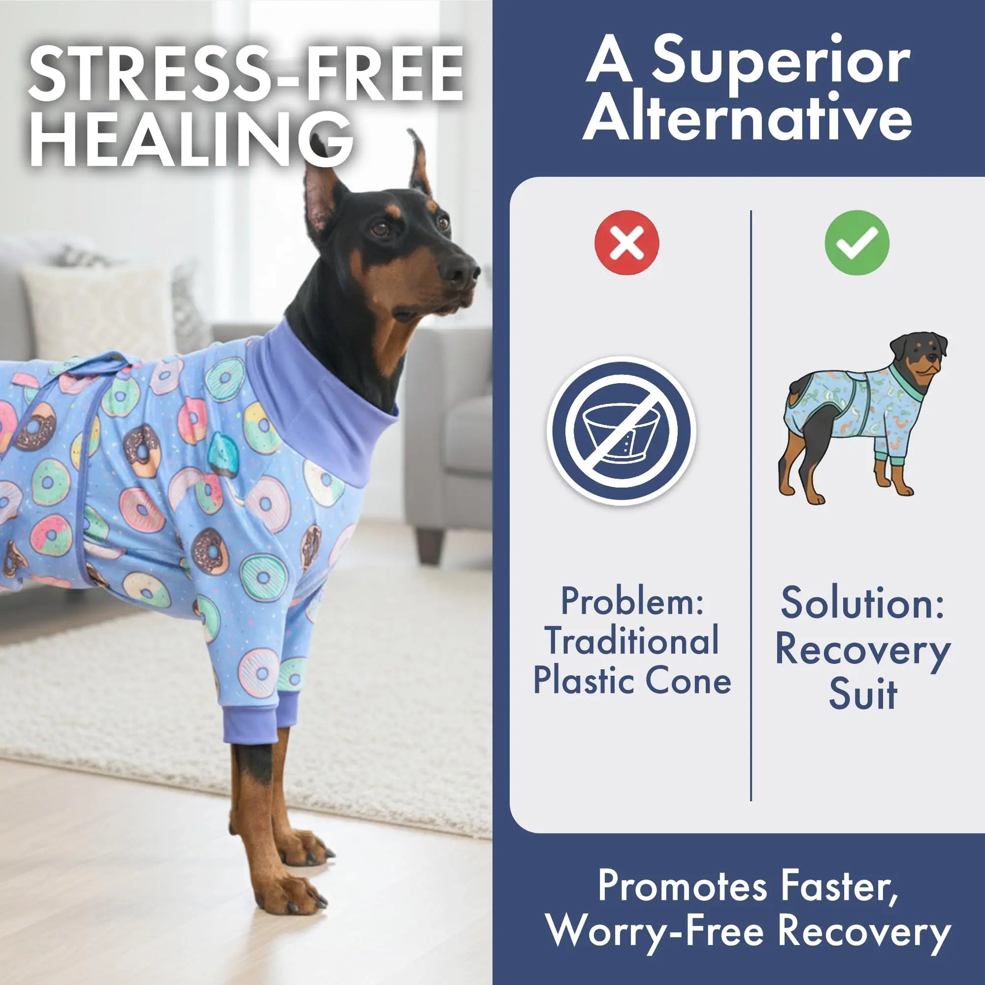 Spark Paws Dog Surgery Recovery Suit – Dog Recovery Suit after Surgery, Anti-Lick Dog Onesie, Abdominal Wound Protector, Soft Cone Alternative for Spay Neuter Male Female Pet Recovery - Donuts - S