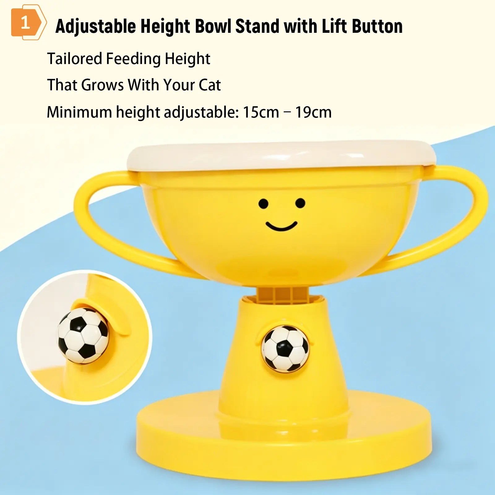 Trophy Shaped Raised Pet Food Bowl - Adjustable Tilted Ceramic Feeder, Neck-Friendly, Anti-Slip, for Cats & Small Medium Dogs