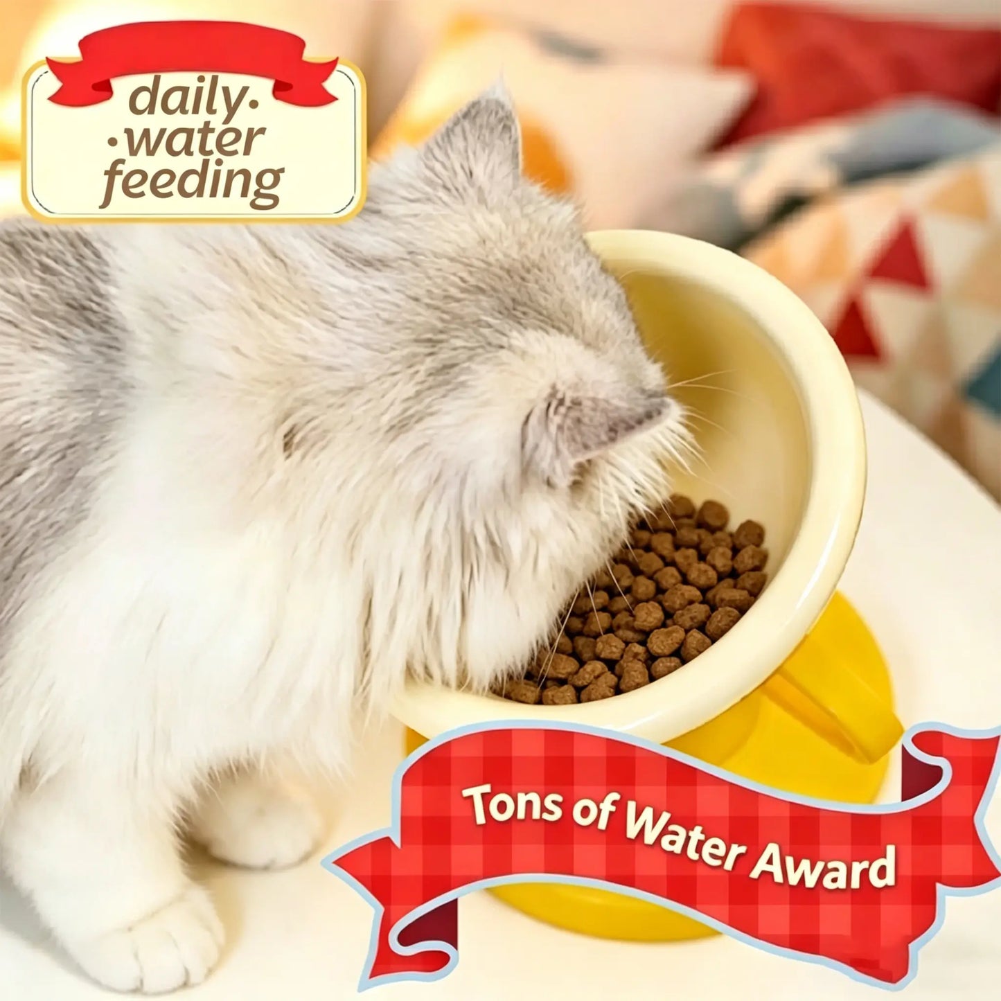Trophy Shaped Raised Pet Food Bowl - Adjustable Tilted Ceramic Feeder, Neck-Friendly, Anti-Slip, for Cats & Small Medium Dogs