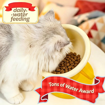 Trophy Shaped Raised Pet Food Bowl - Adjustable Tilted Ceramic Feeder, Neck-Friendly, Anti-Slip, for Cats & Small Medium Dogs